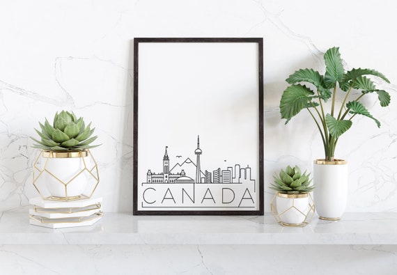 Canada Skyline Travel Poster, Black and White