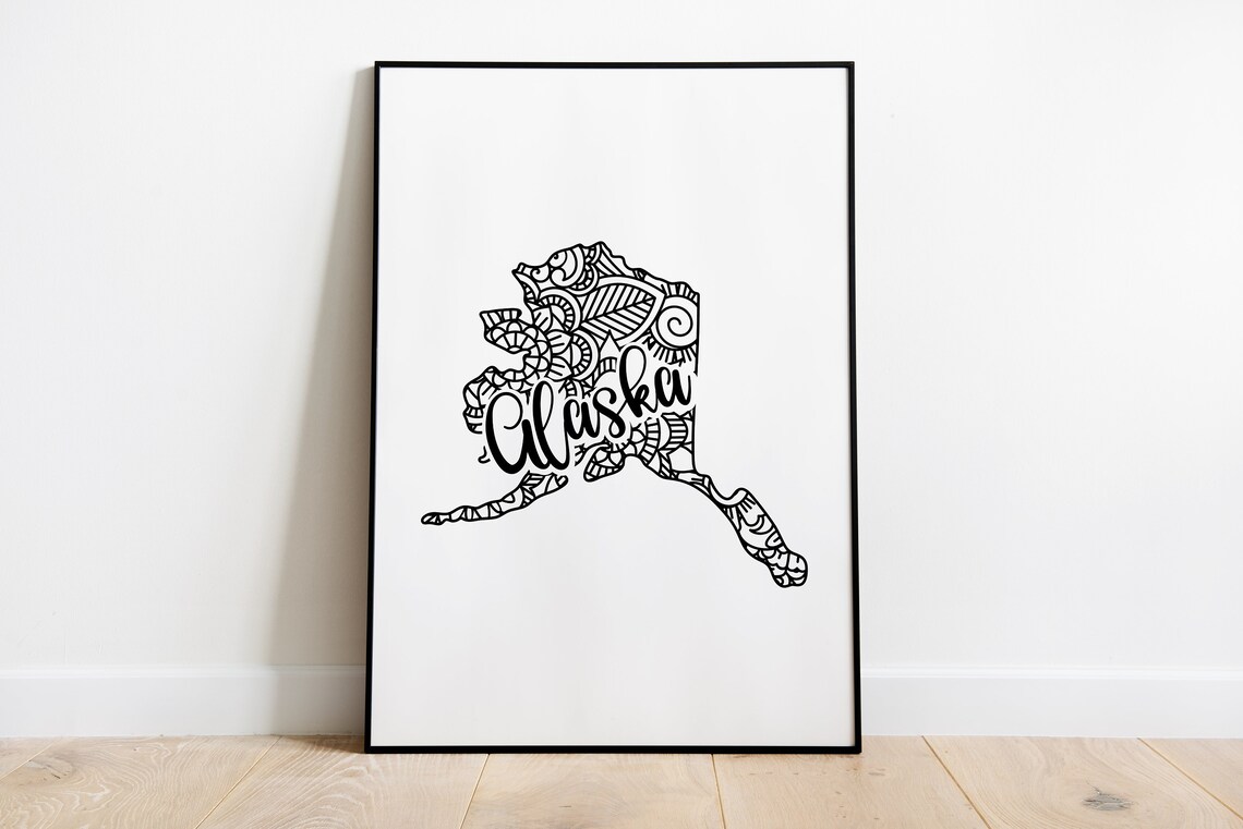 Alaska Mandala State Outline Minimalist Black White Line Art Home Decor Poster - Image 2