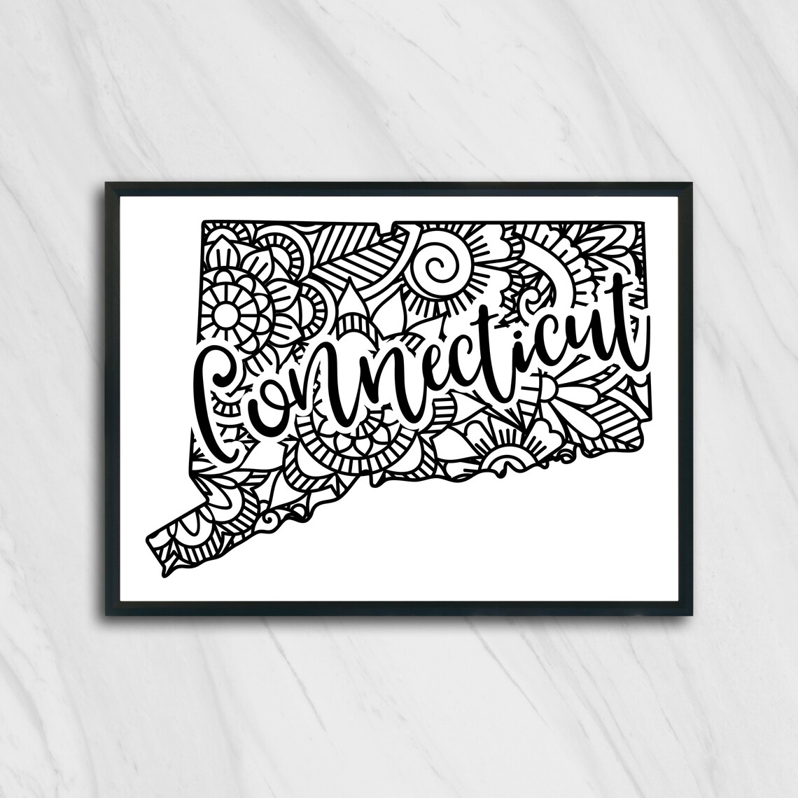 Connecticut Mandala State Outline Minimalist Black White Line Art Home Decor Poster