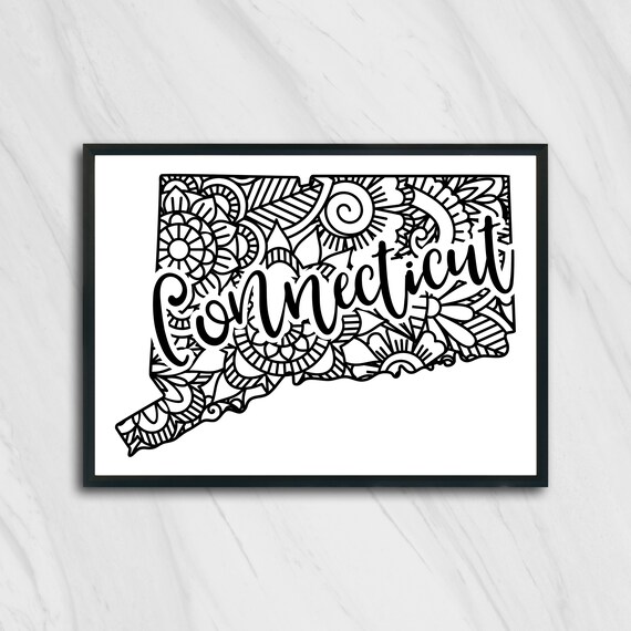 Connecticut Mandala State Outline Minimalist Black White Line Art Home Decor Poster