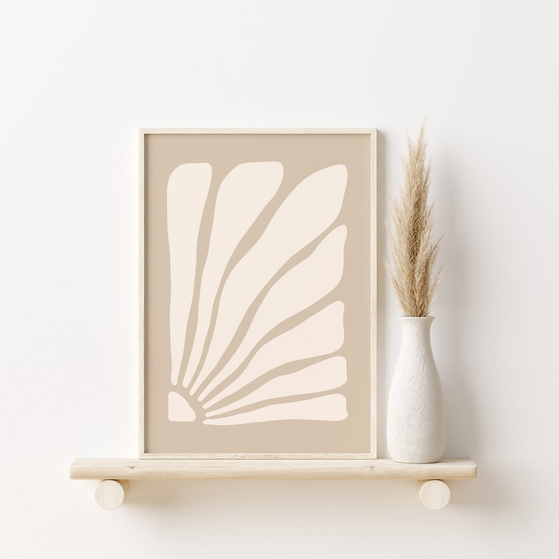 Beige Palm Leaf Fan Organic Minimal Botanical Living Room Poster - Image 2