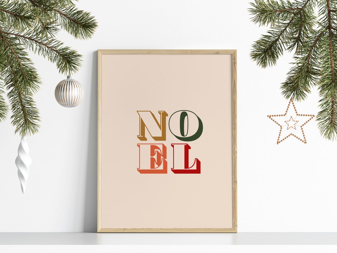 Noel Retro Typography Red Gold Green Christmas Holiday Poster