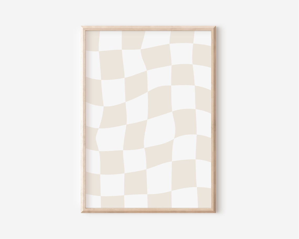 Beige White Wavy Checkerboard Pattern Modern Trendy Print Decor - Image 5