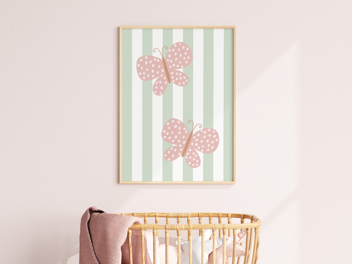 Pink Butterfly Art Print, Girls Nursery Decor