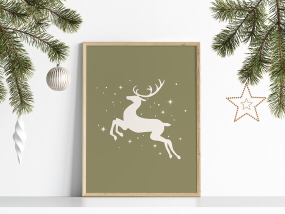 Christmas Reindeer Boho Holiday Art Print