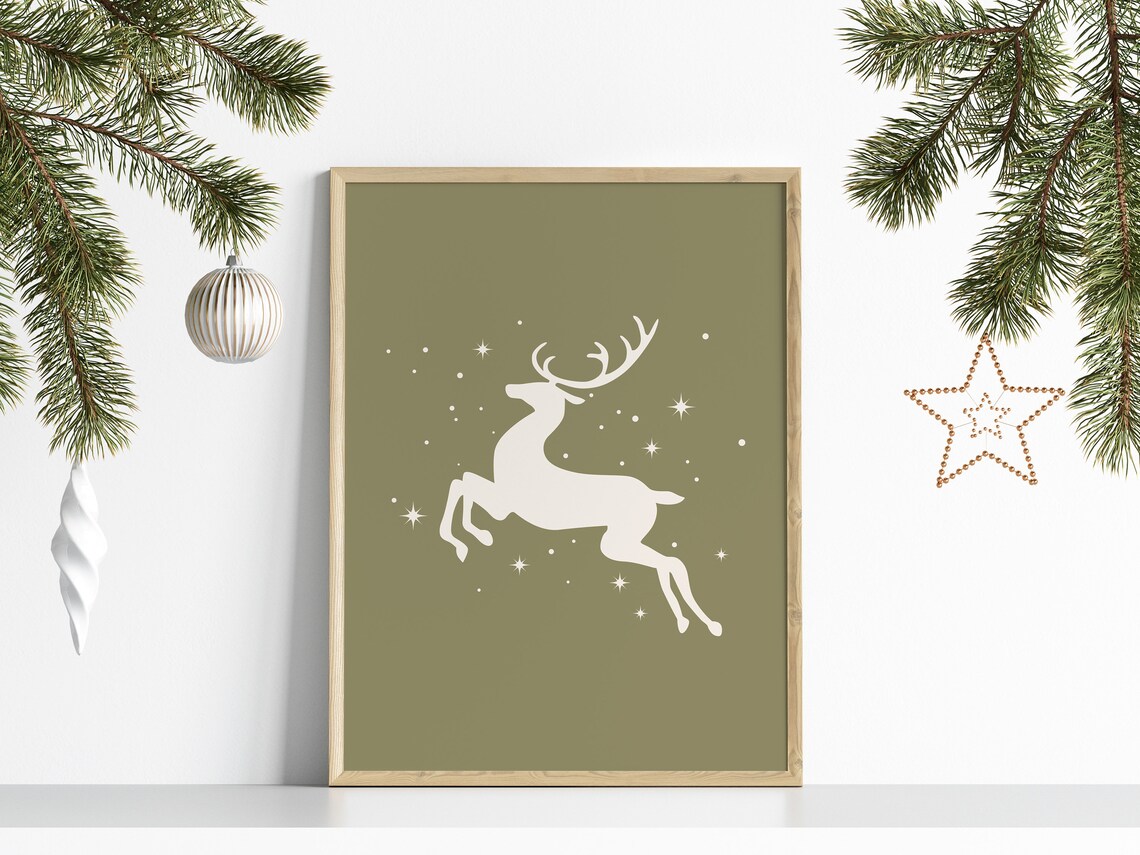 Christmas Reindeer Boho Holiday Art Print