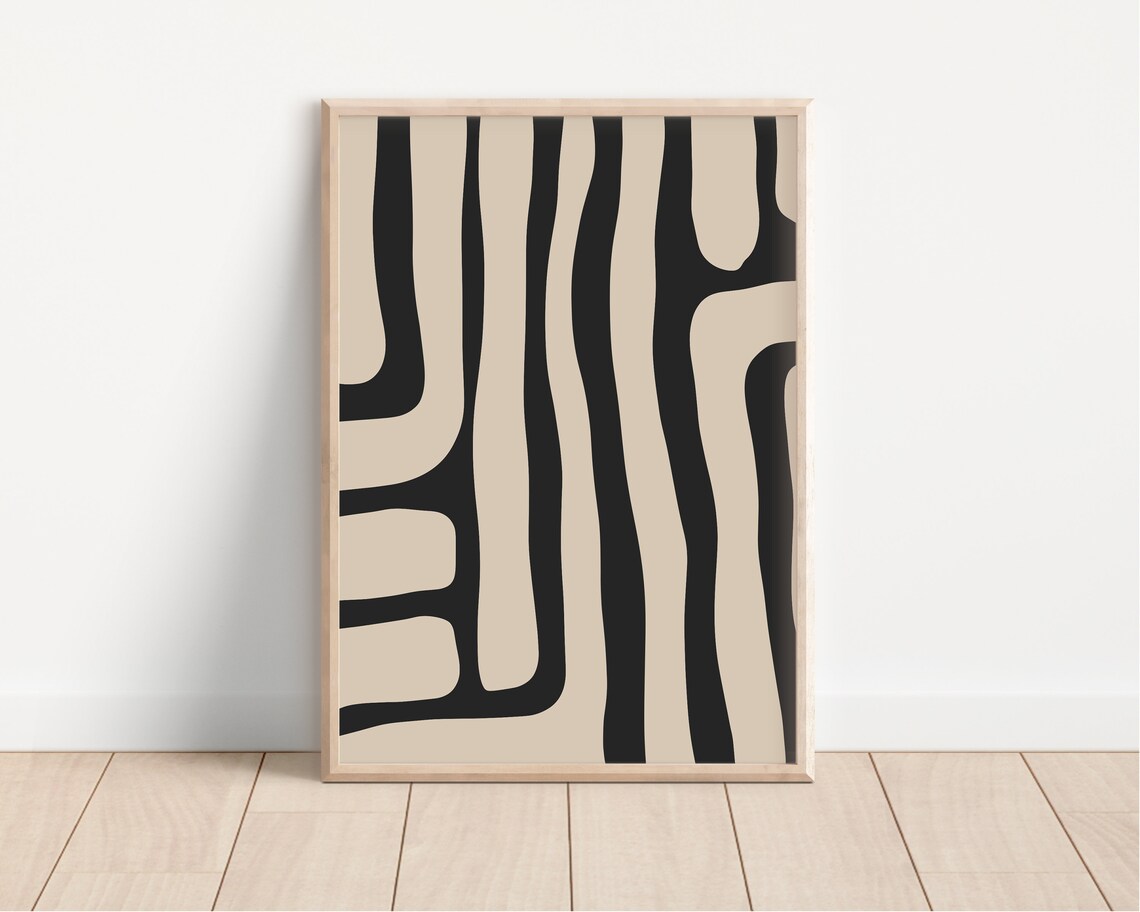Beige Black Modern Abstract Art Print, Minimalist - Image 2