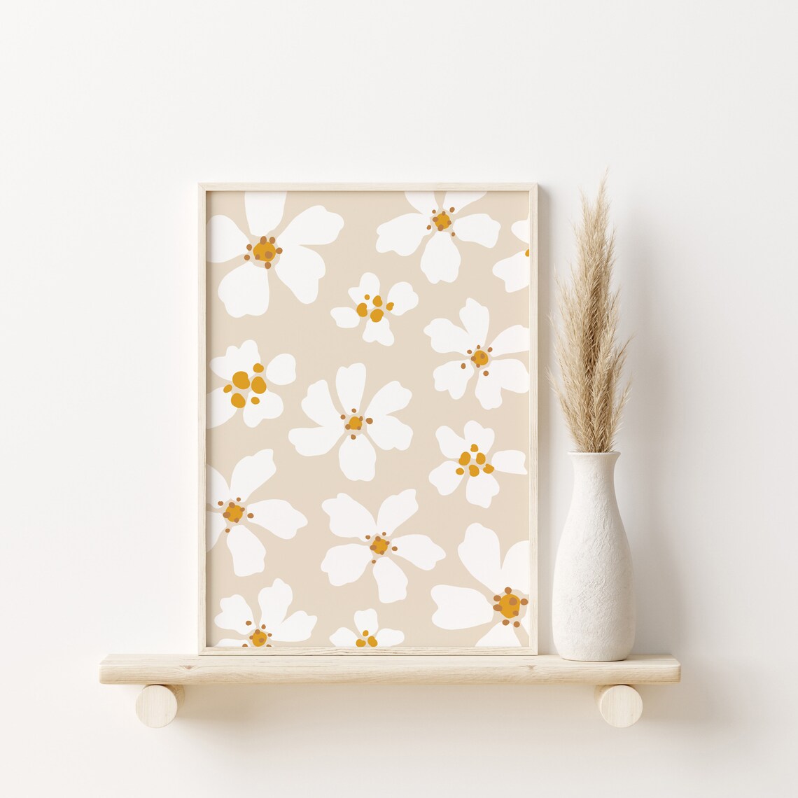 Neutral Flower Print, Beige Boho Floral Art Print - Image 2