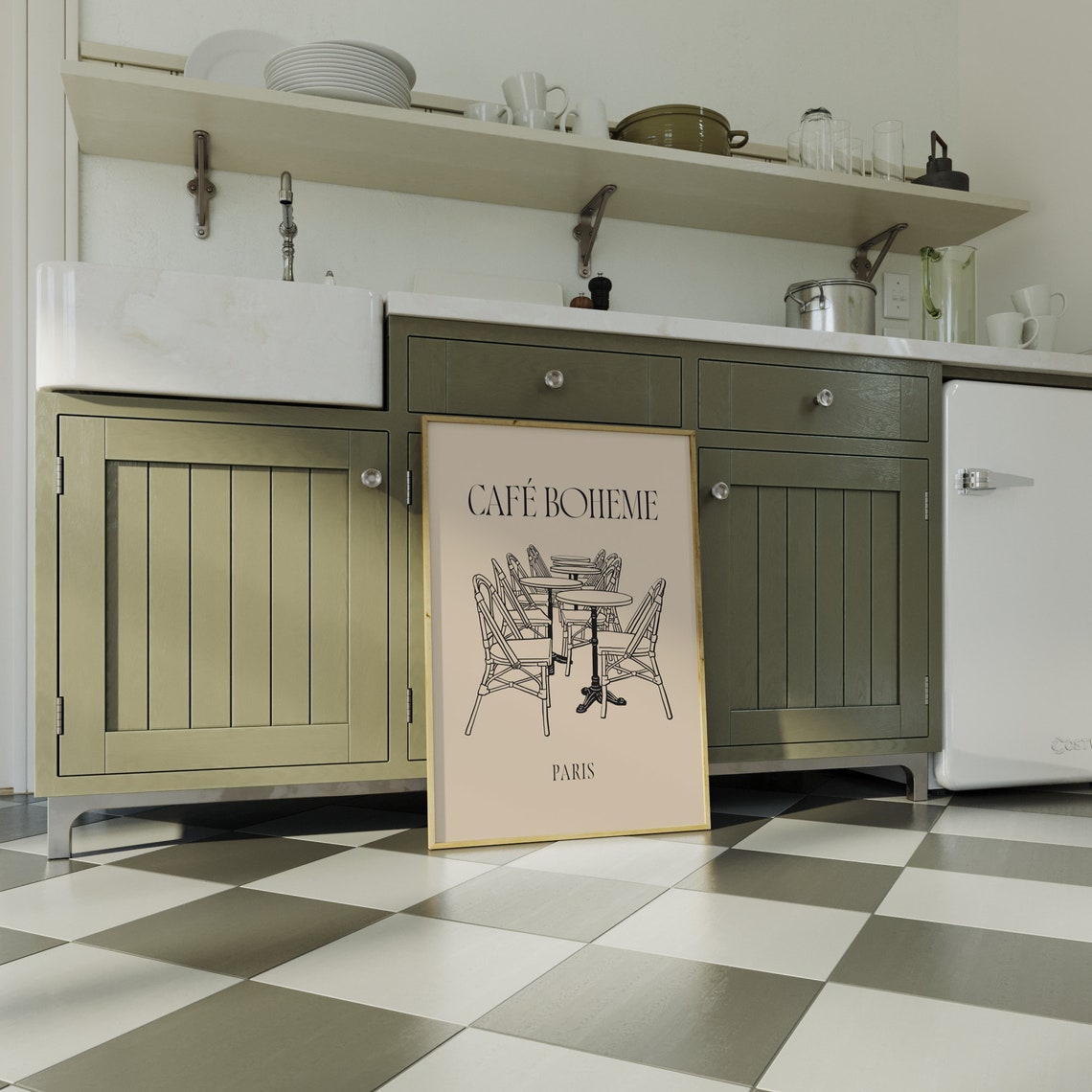Cafe Boheme Paris French Bistro Chairs Line Art Kitchen Poster - Image 3