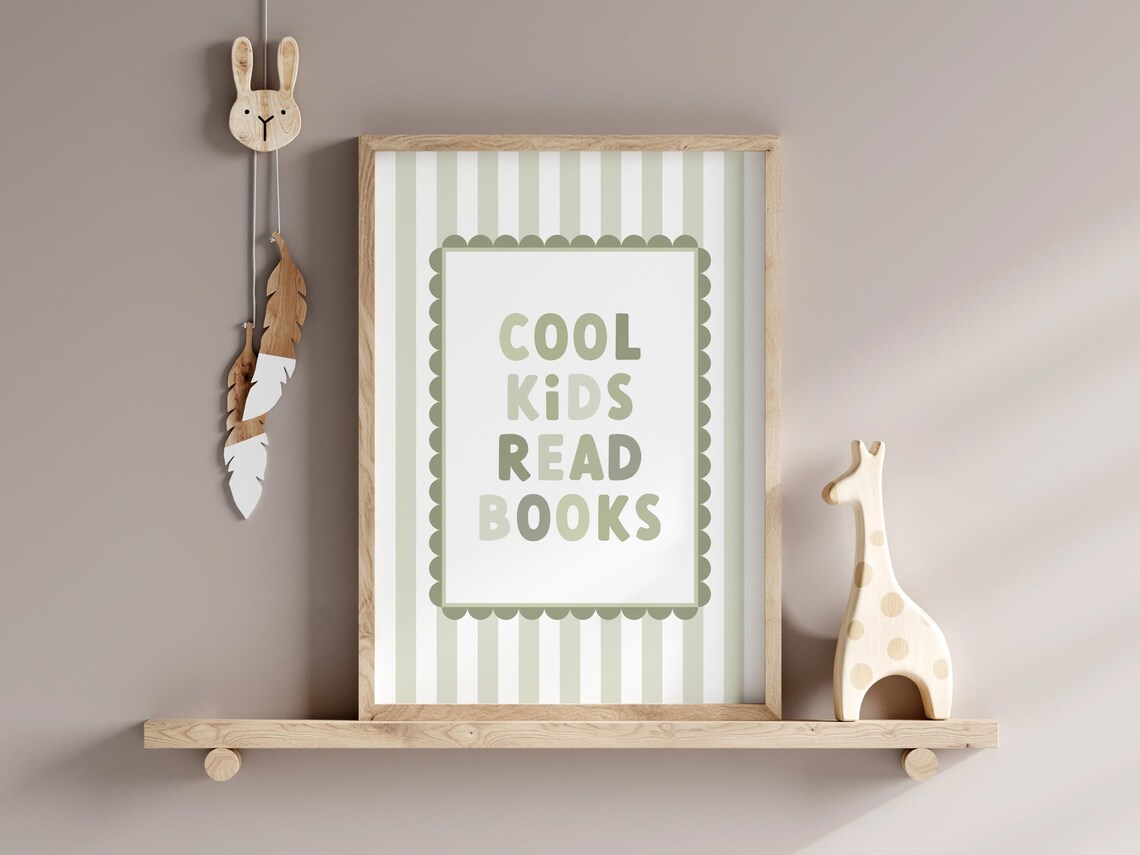 Cool Kids Read Books Sage Green Art Print - Image 4