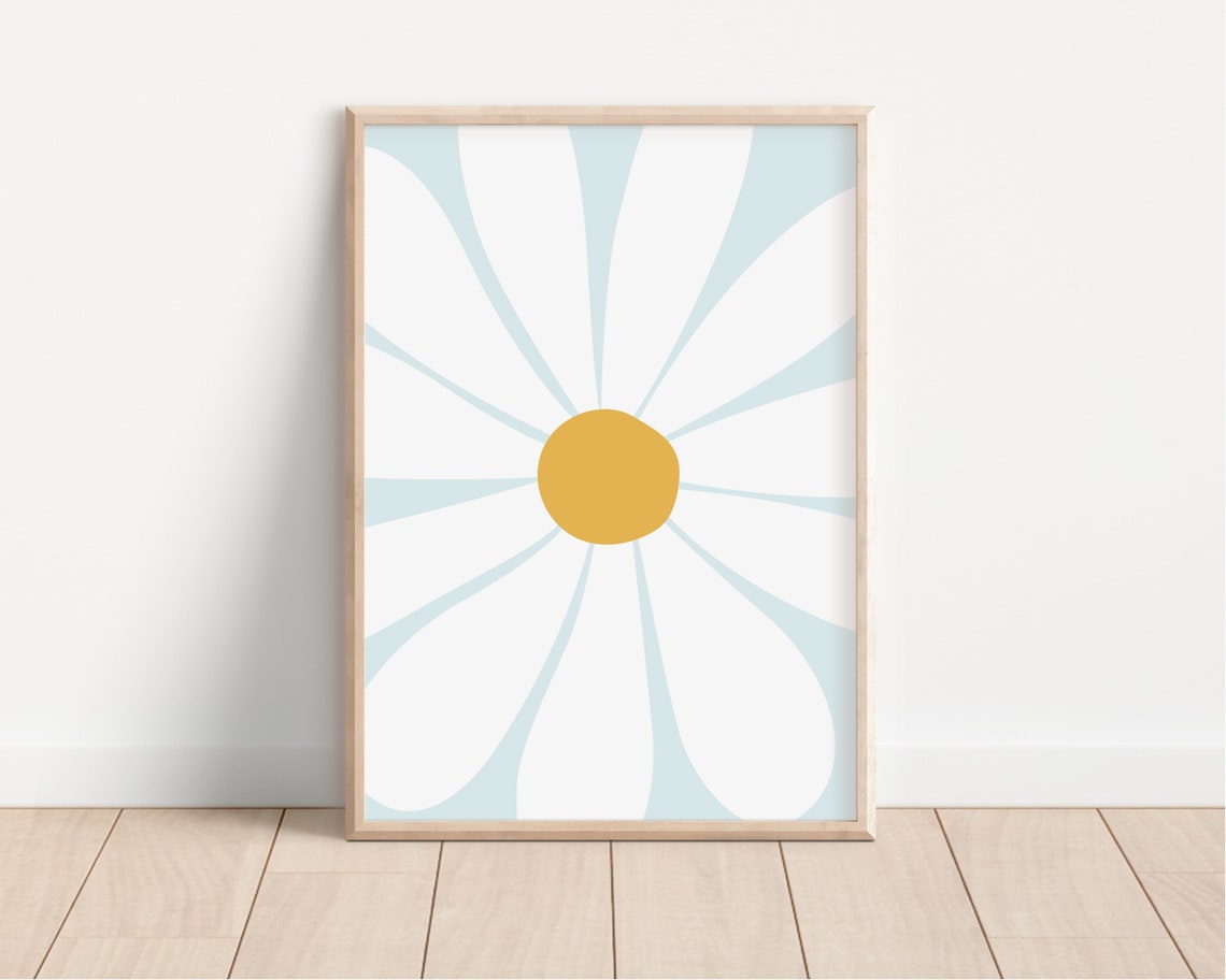 Large White Daisy Pale Blue Background Cheerful Floral Decor Poster - Image 3