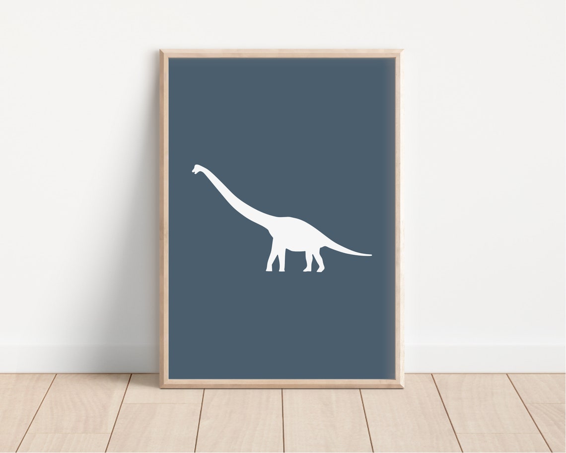 Brachiosaurus Navy Silhouette Dinosaur Nursery Poster For Boys - Image 4
