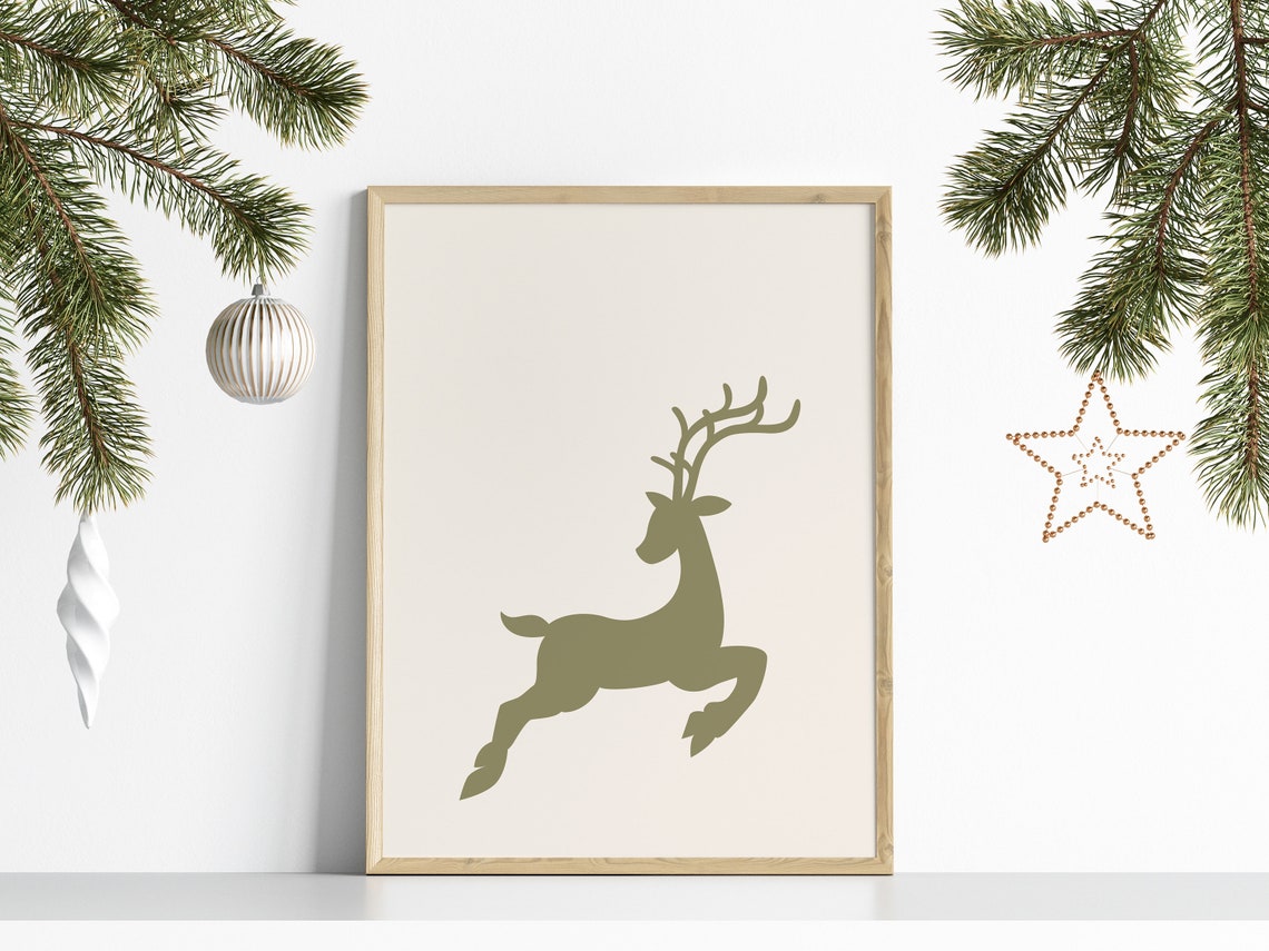 Leaping Reindeer Silhouette Poster Sage Green Minimal Christmas Art - Image 4
