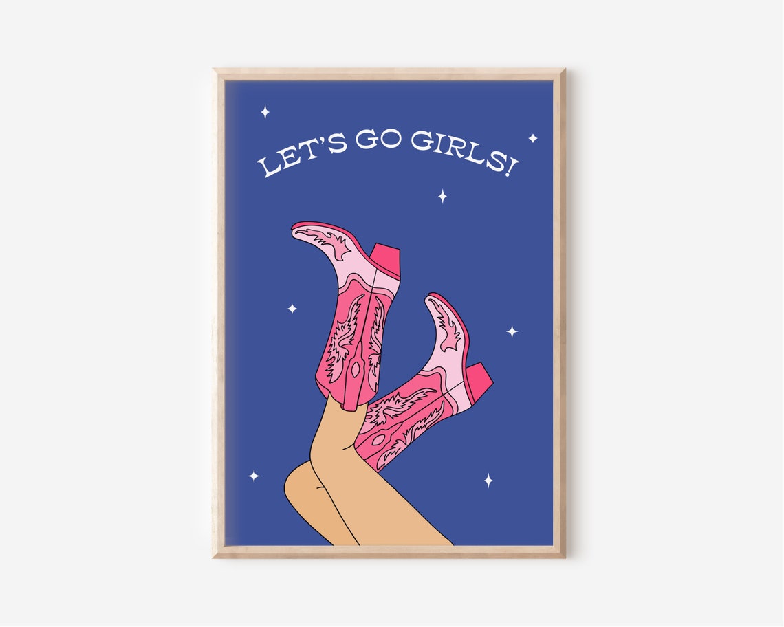 Lets Go Girls Print Cowboy Boots Print Preppy Print Trendy Wall Art Cowgirl Wall Art Blue Wall Art Disco Cowgirl Wall Art - Image 2