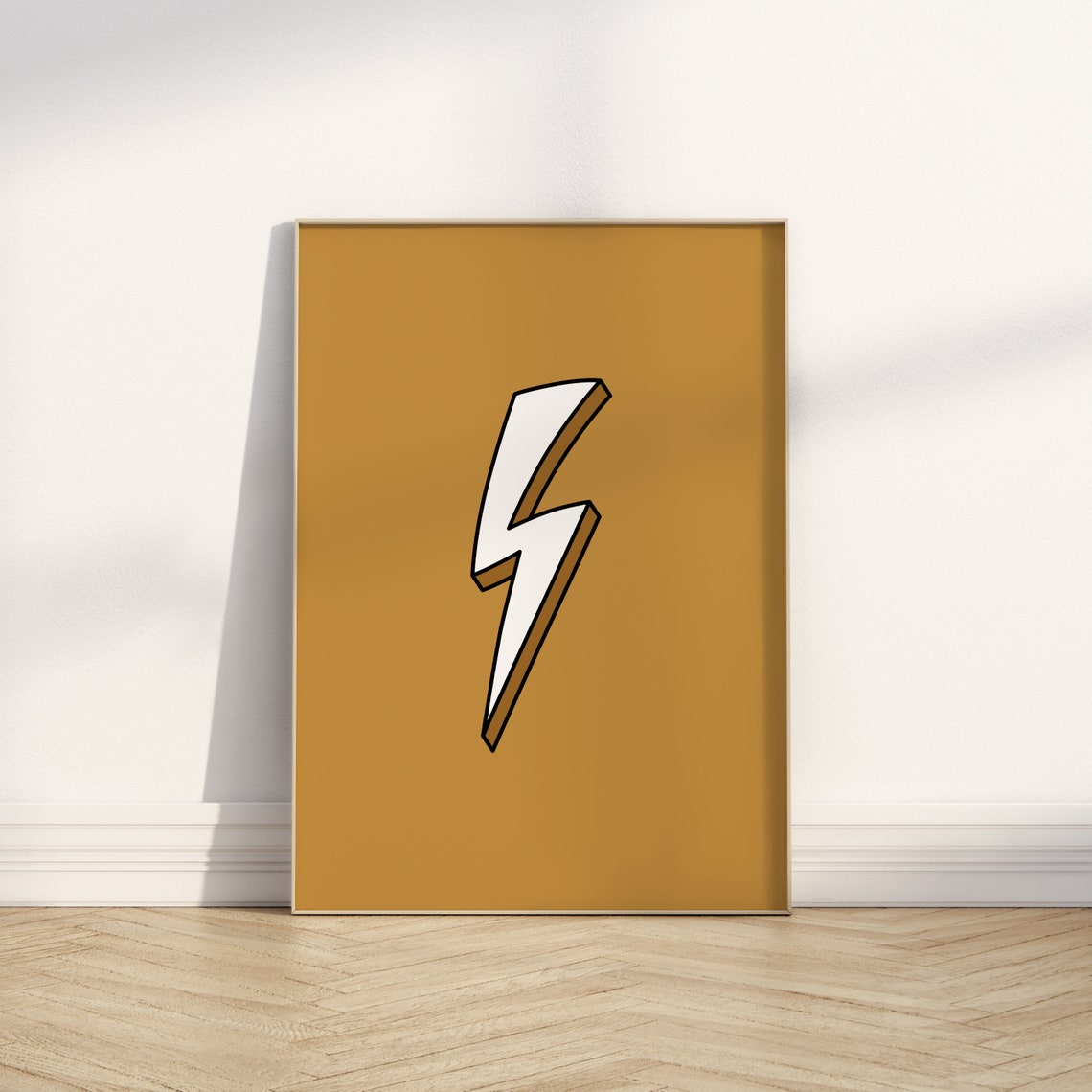 Mustard Yellow Lightning Bolt Graphic Minimalist Kids Print Decor