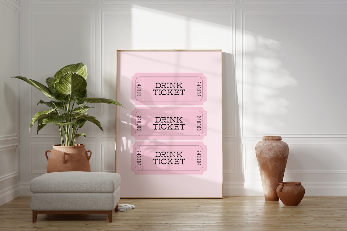 Drink Ticket Retro Bar Cart Poster Print