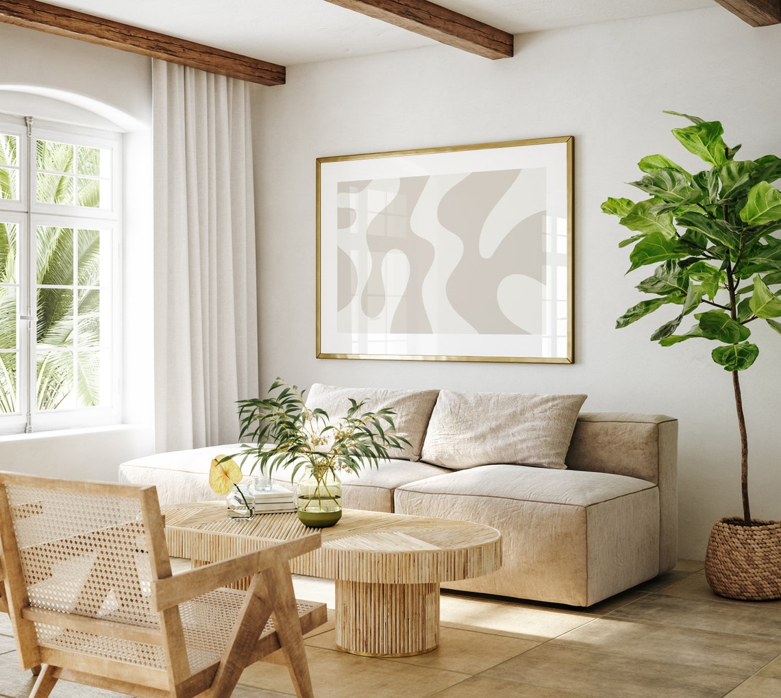 Neutral Modern Abstract Beige Poster with Organic Taupe Wave Design