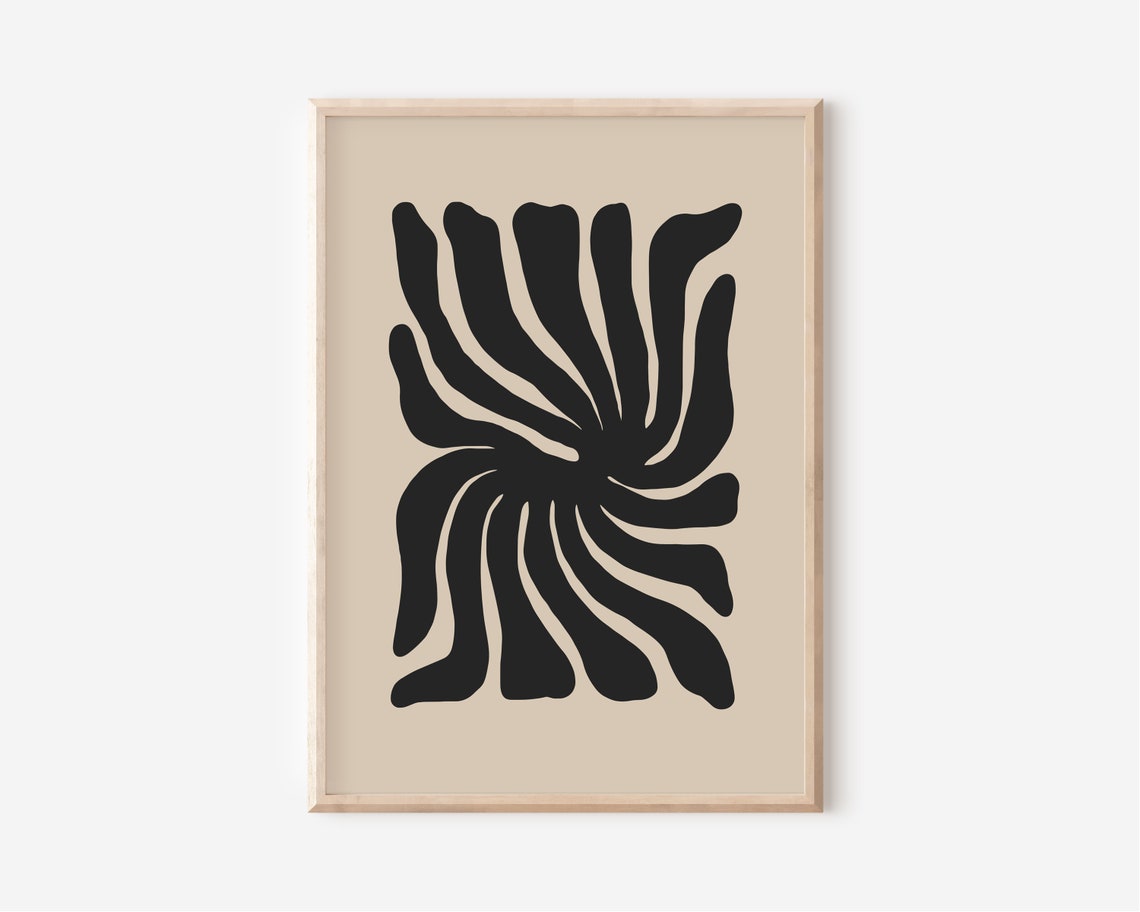 Beige Black Botanical Sunburst Organic Modern Abstract Poster - Image 4