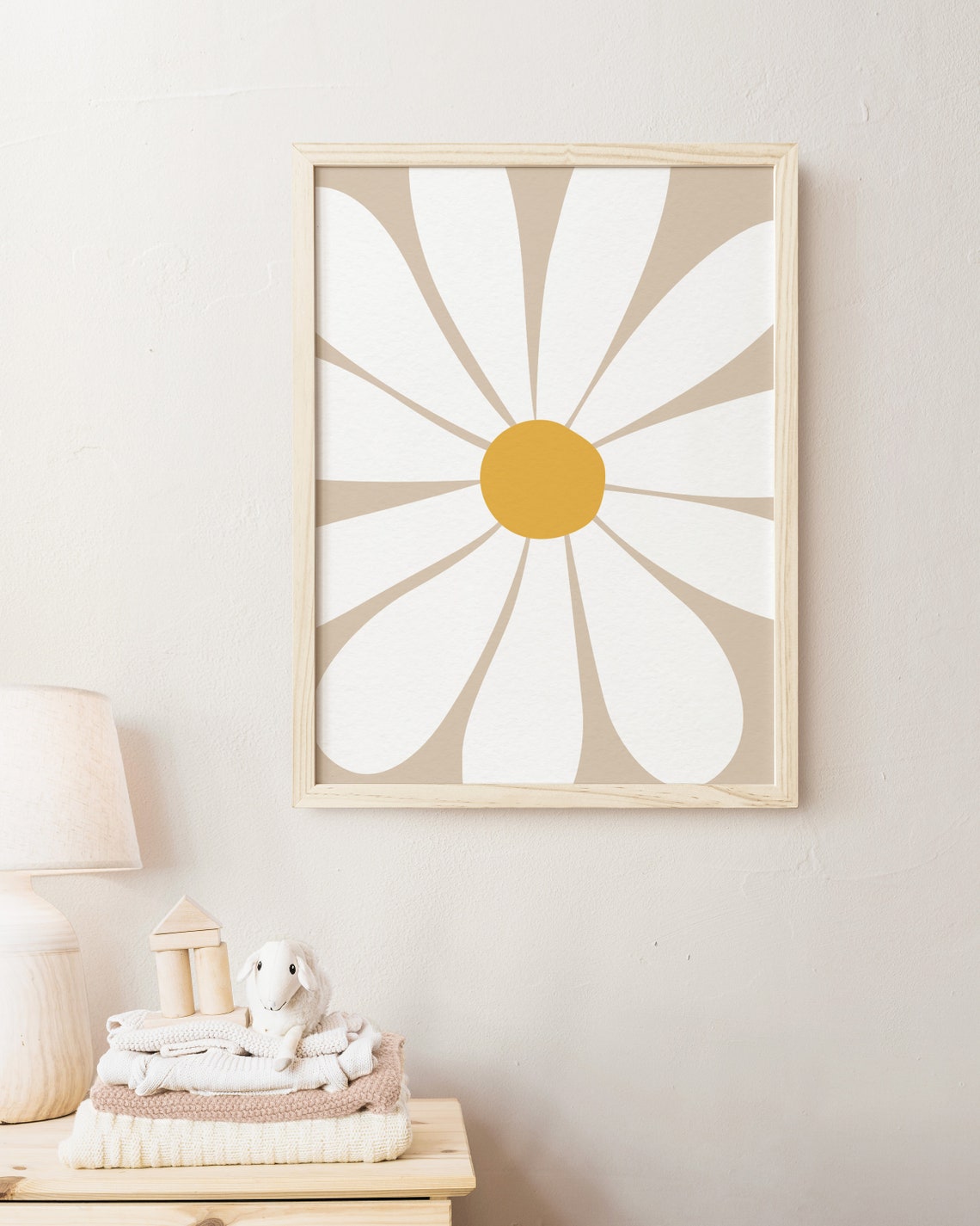 Retro Daisy Bloom Flower Beige Groovy Floral Neutral Art Poster - Image 2