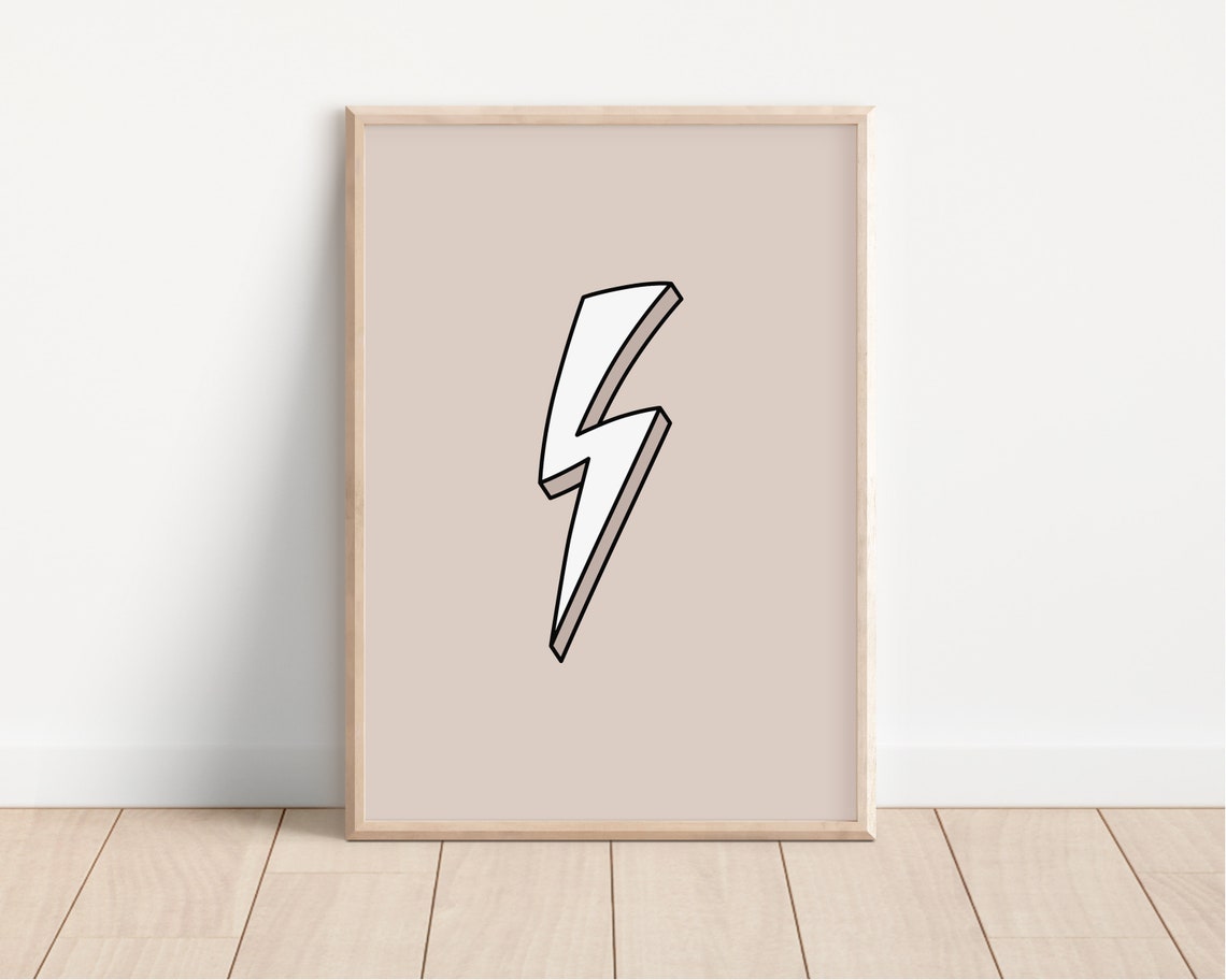 Neutral Lightning Bolt Poster Kids Nursery Beige Minimalist Art Decor - Image 4