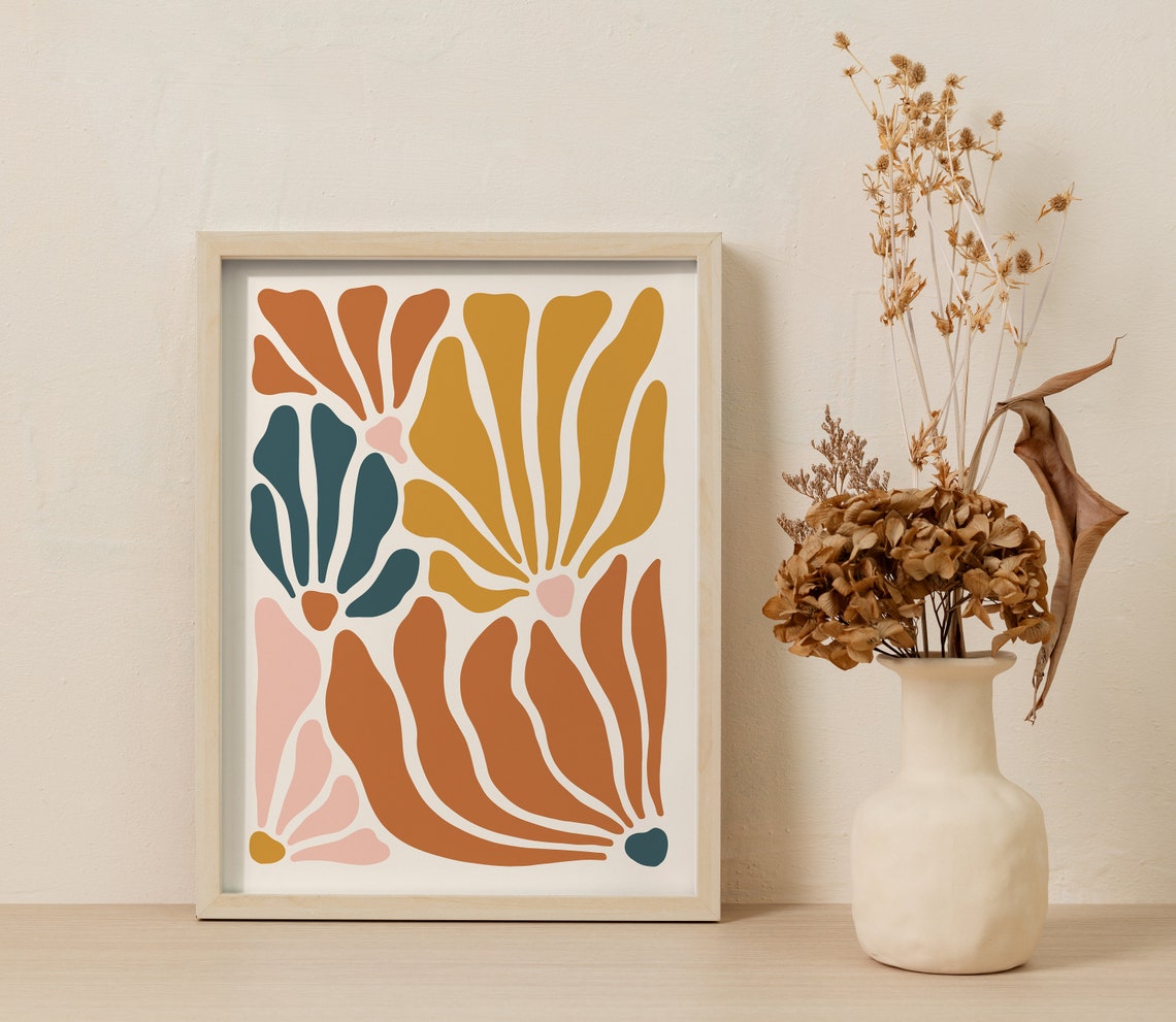 Colorful Abstract Botanical Rust Teal Boho Floral Living Room Poster - Image 3