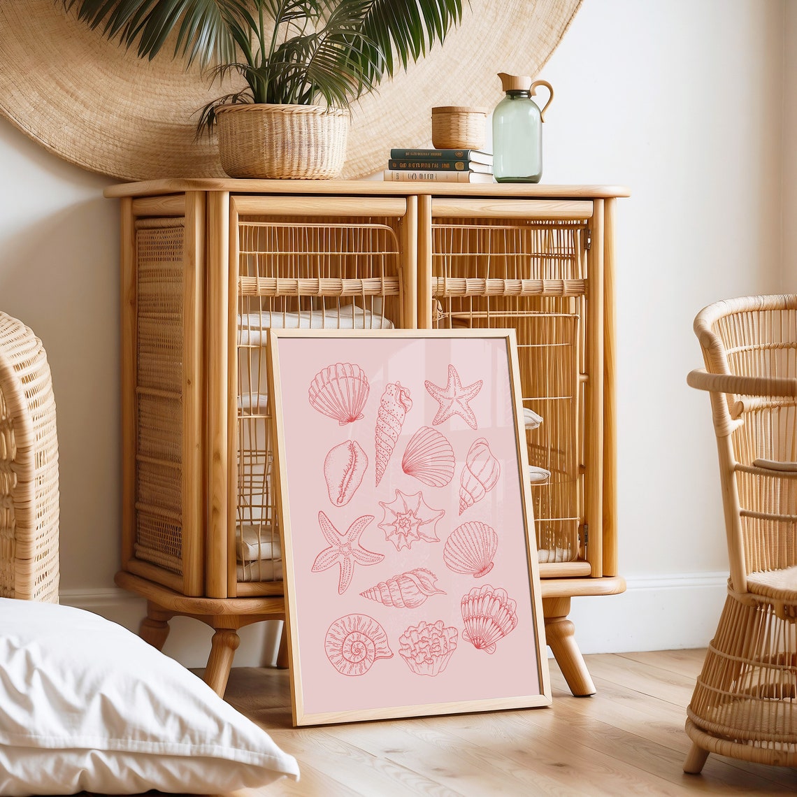 Pink Seashells Coastal Line Art Poster Beach Starfish Illustration - Image 3