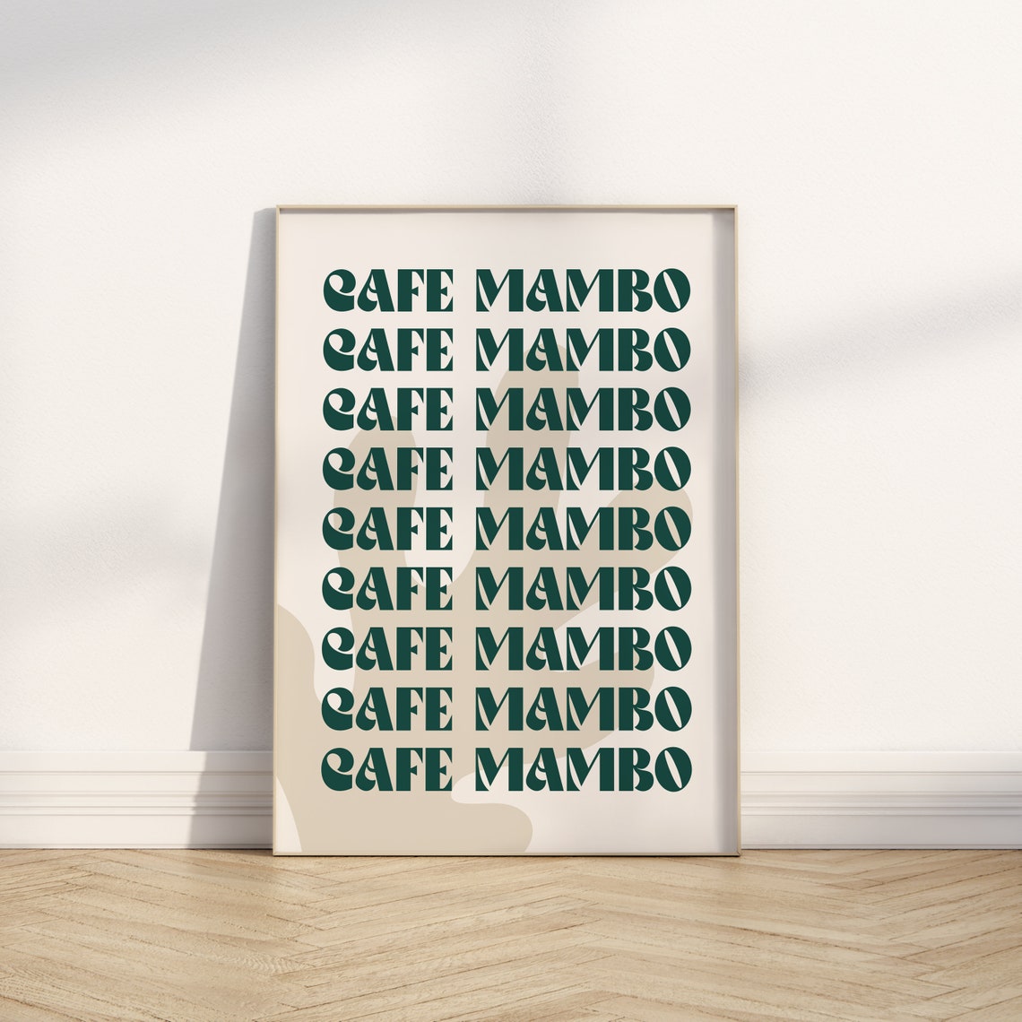 Cafe Mambo Repeated Typography Green Retro Ibiza Coffee Art Print - Image 2