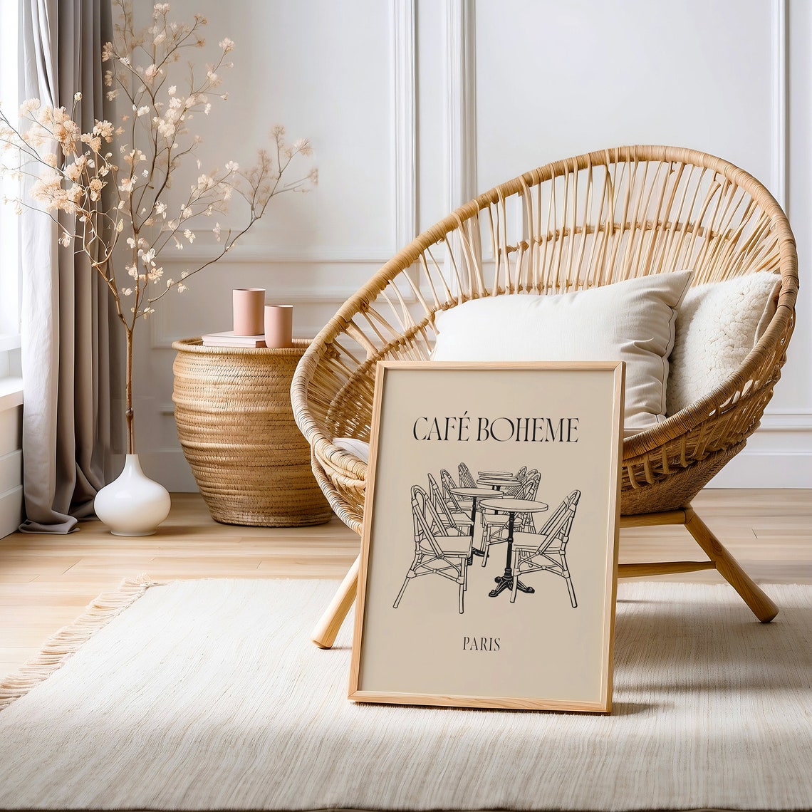 Cafe Boheme Paris French Bistro Chairs Line Art Kitchen Poster - Image 4