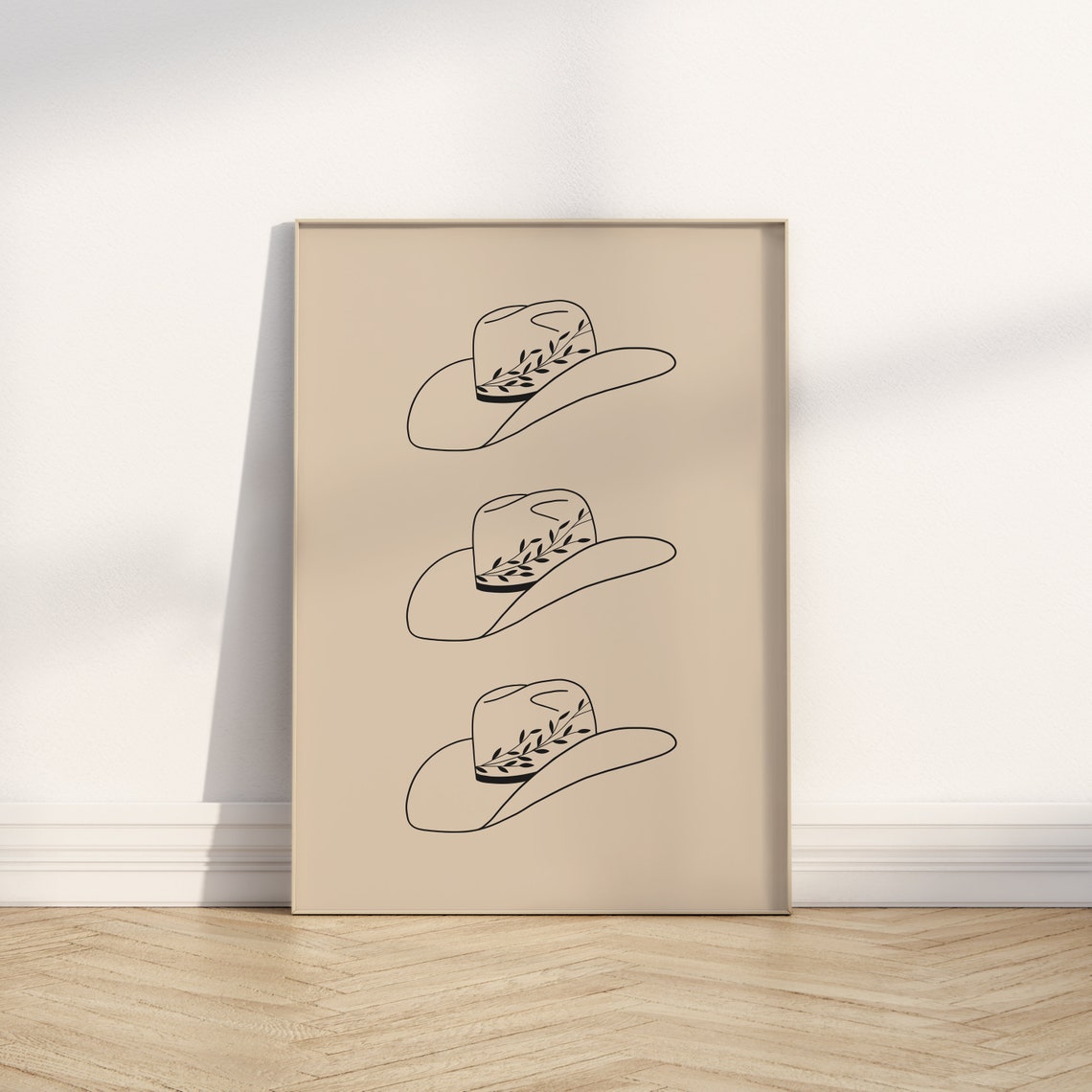 Cowboy Hats Line Art Stacked Trio Beige Western Minimalist Poster - Image 3