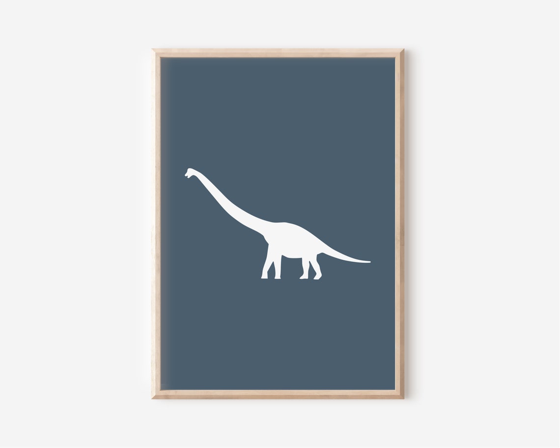 Brachiosaurus Navy Silhouette Dinosaur Nursery Poster For Boys - Image 2