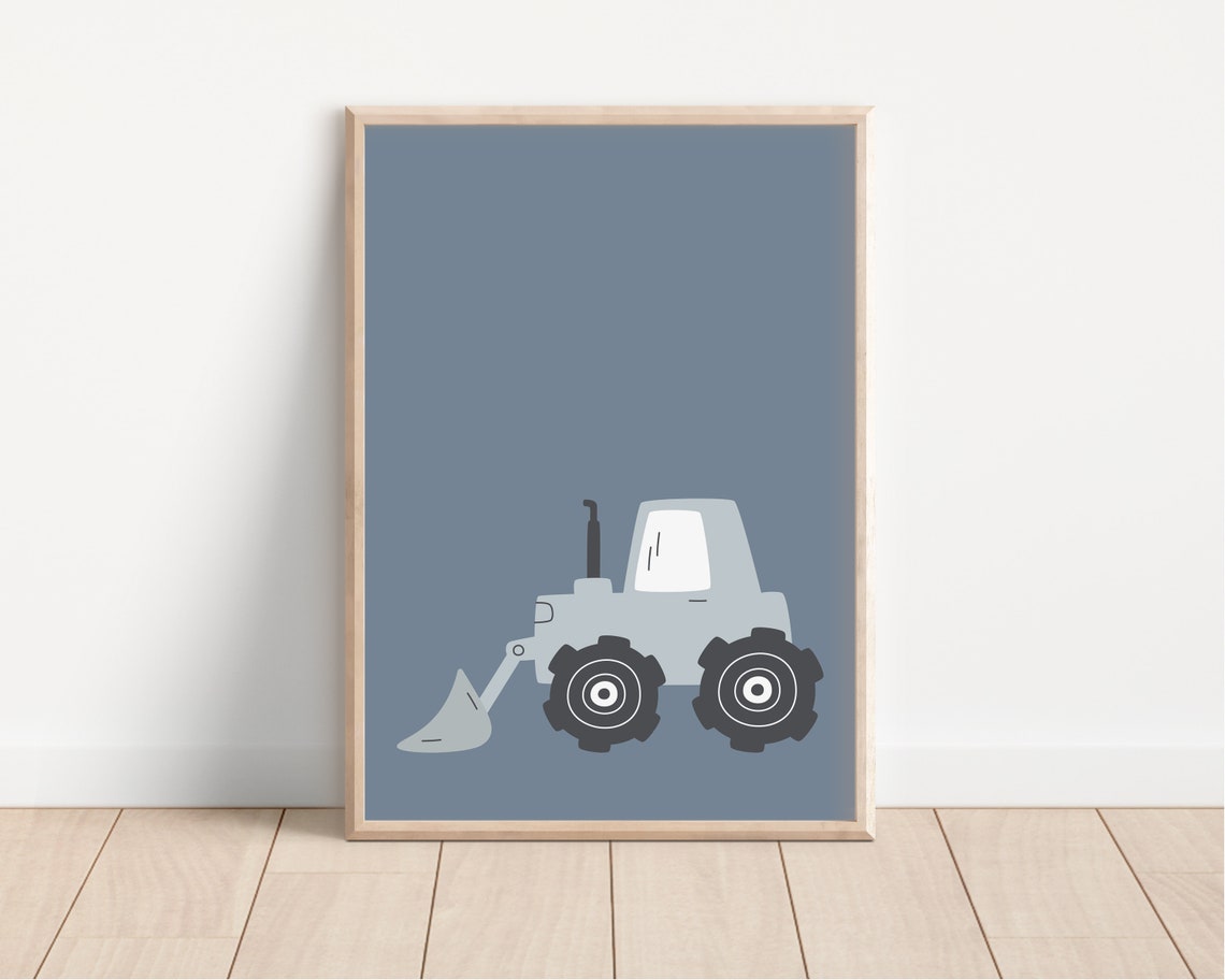 Blue Digger Excavator Construction Vehicle Poster For Kids Rooms - Image 4