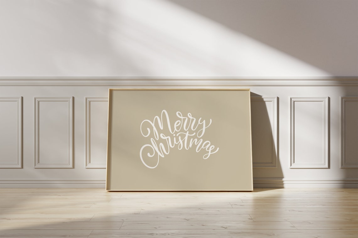Merry Christmas Script Beige Neutral Holiday Winter Decor Poster - Image 3
