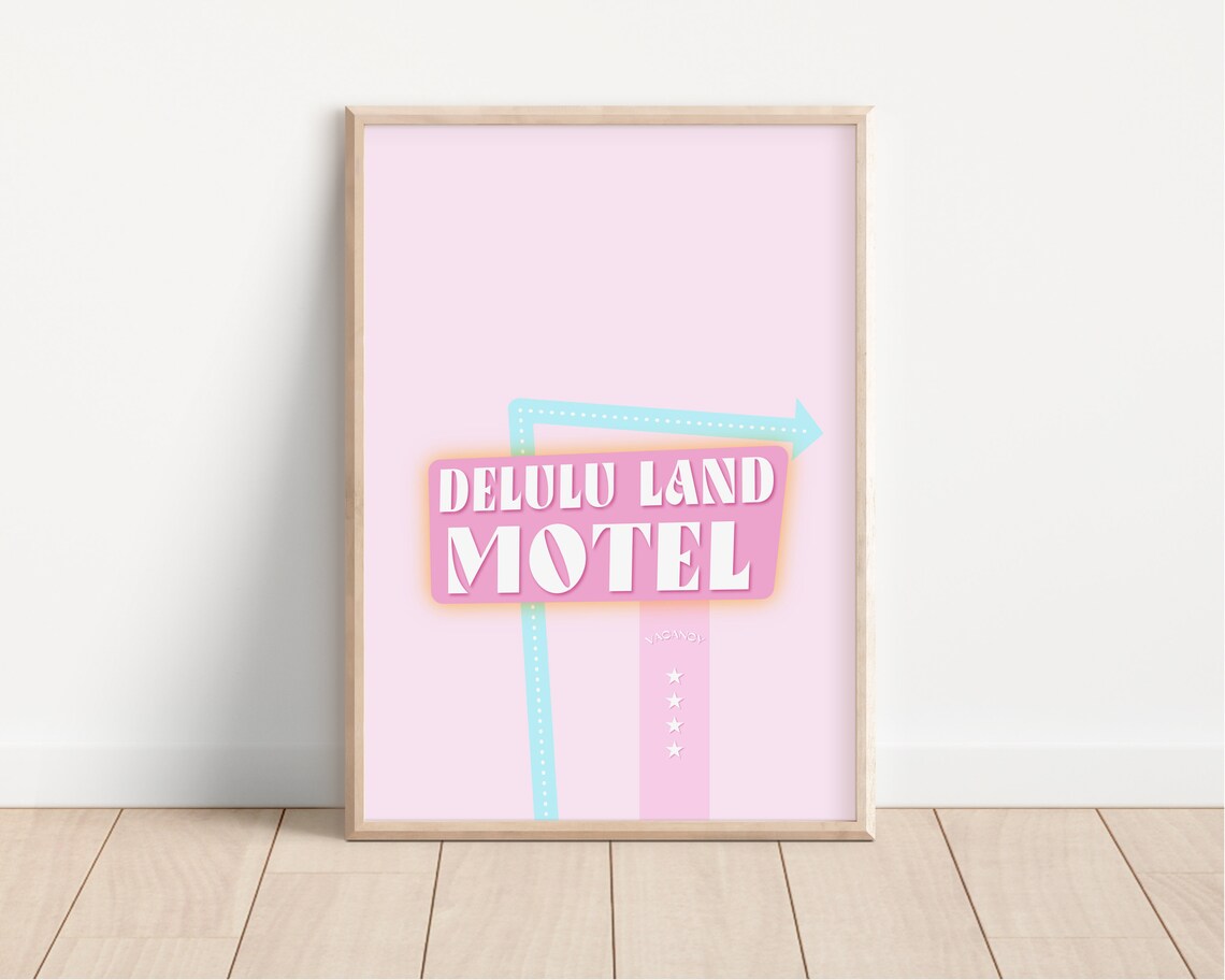 Delulu Land Motel Retro Neon Sign Pink Preppy Wall Decor Poster - Image 5
