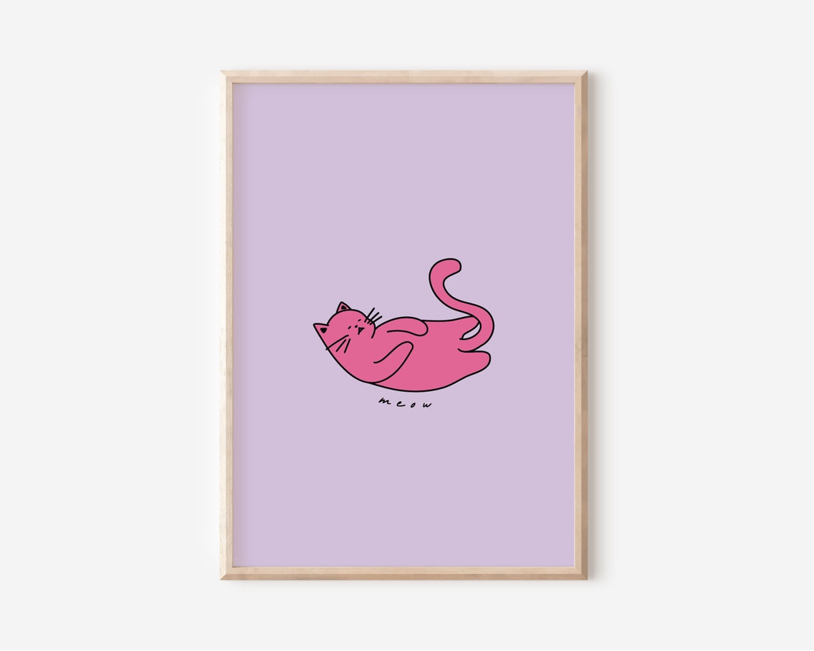 Pink Cat Meow Doodle Quirky Cat Poster For Cute Preppy Bedrooms - Image 3
