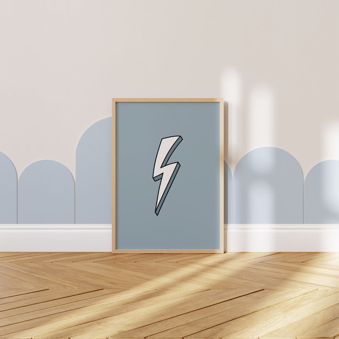 Dusty Blue Lightning Bolt Poster Boys Nursery Playroom Cool Art Decor - Image 2