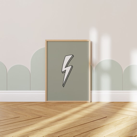 Sage Green Lightning Bolt Retro Graphic Nursery Minimalist Poster