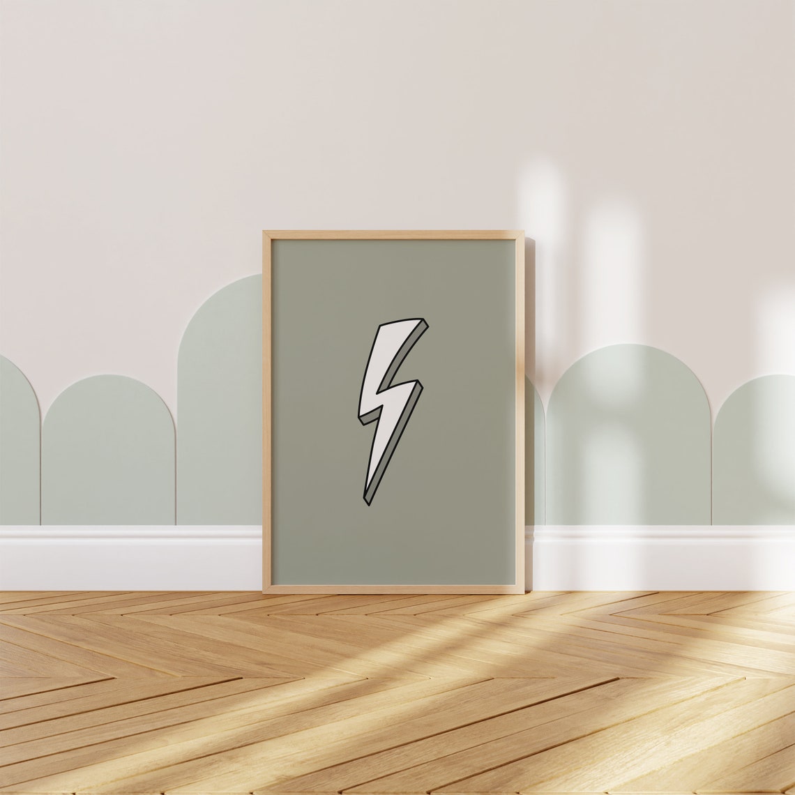 Sage Green Lightning Bolt Retro Graphic Nursery Minimalist Poster