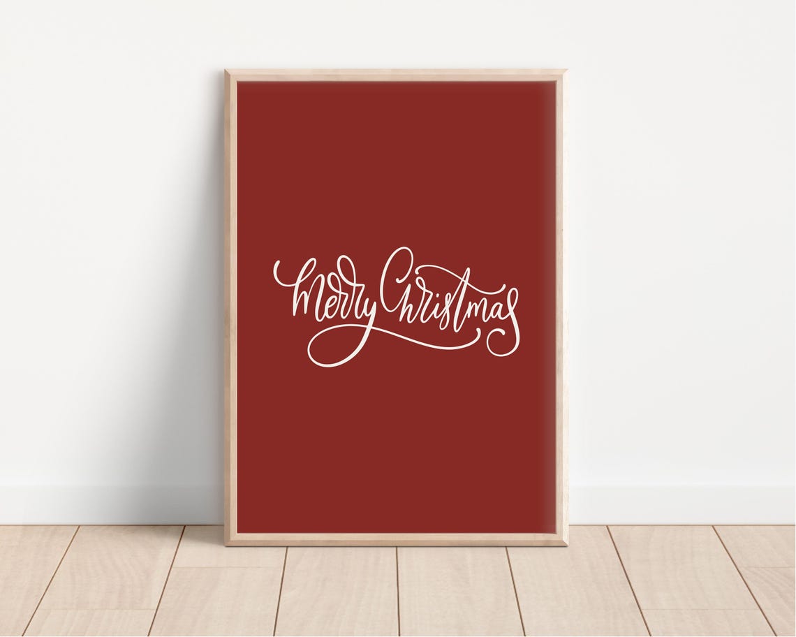 Merry Christmas White Script Deep Red Festive Holiday Poster - Image 3