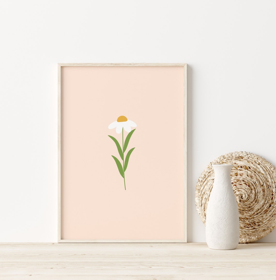 Dainty Daisy Stem Peach Minimalist Botanical Flower Art Poster