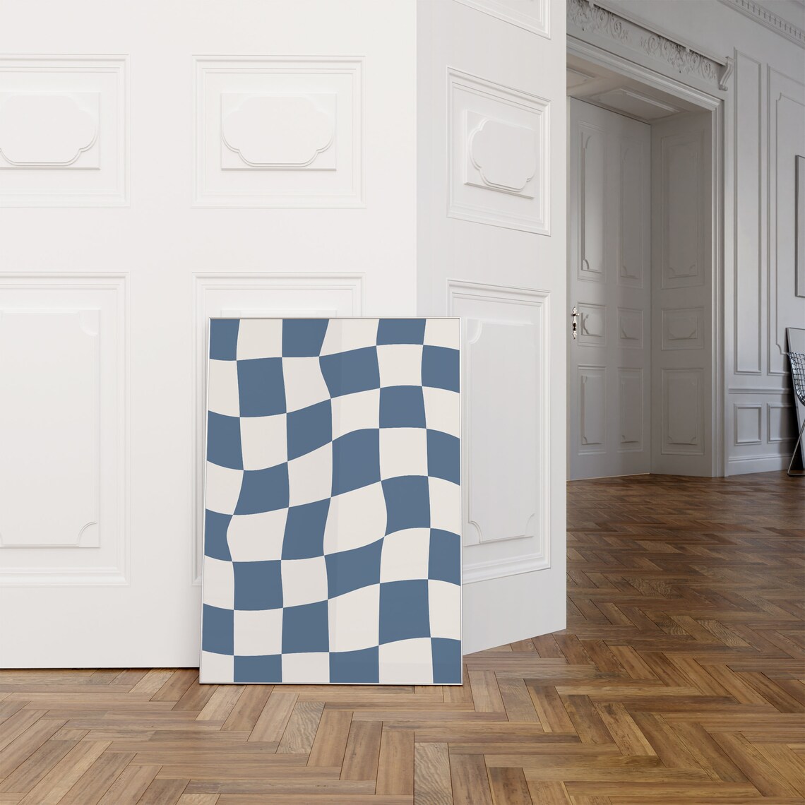 Blue Checkered Checkerboard Wall Art, Trendy Print - Image 3