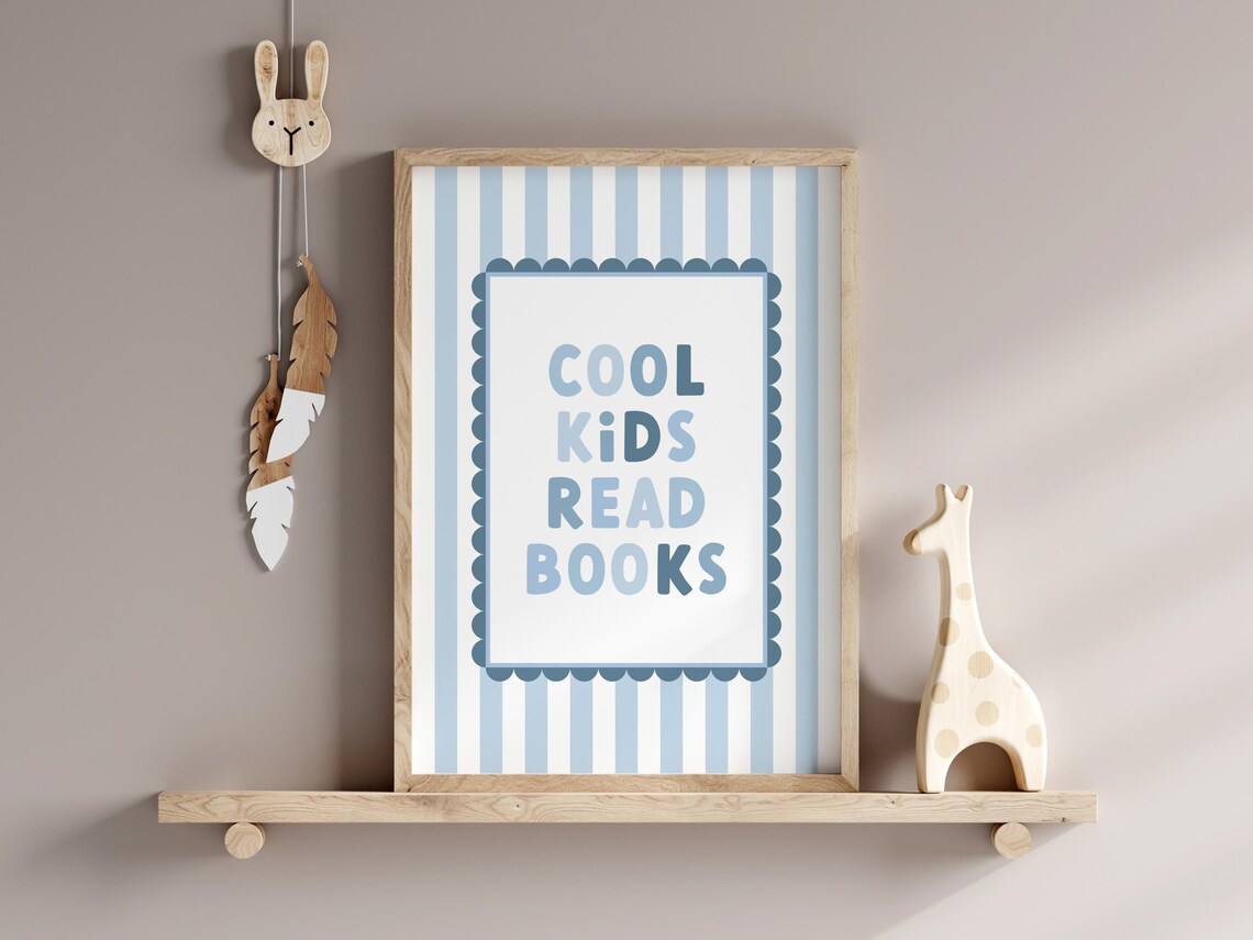 Cool Kids Read Books Blue Nursery Art Print