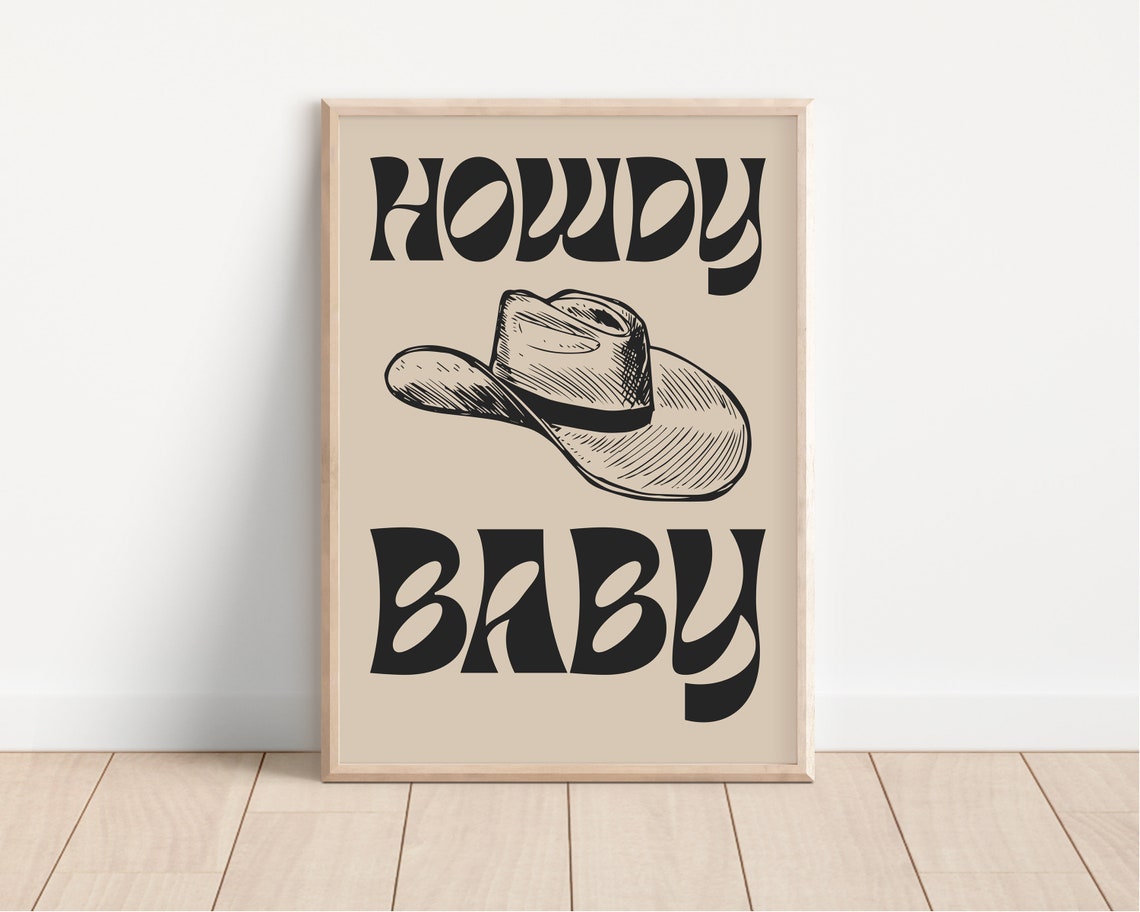 Howdy Baby Retro Groovy Cowboy Hat Western Quote Fun Wall Poster - Image 4