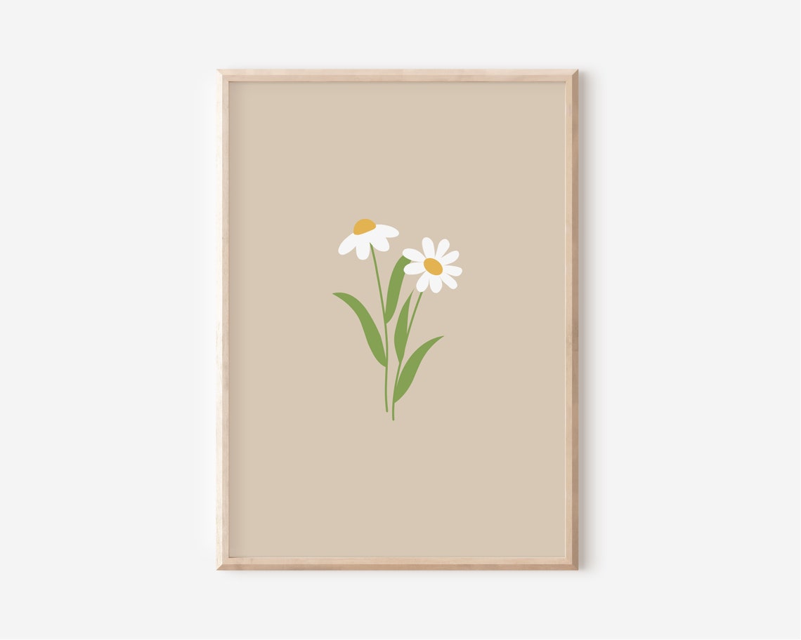 Beige Twin Daisy Minimal Floral Nursery Neutral Decor Poster - Image 3