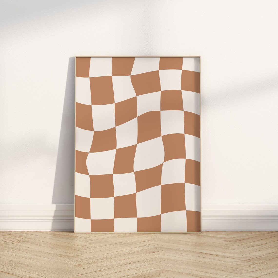 Terracotta Checkered Print, Neutral Checkerboard Art - Image 2
