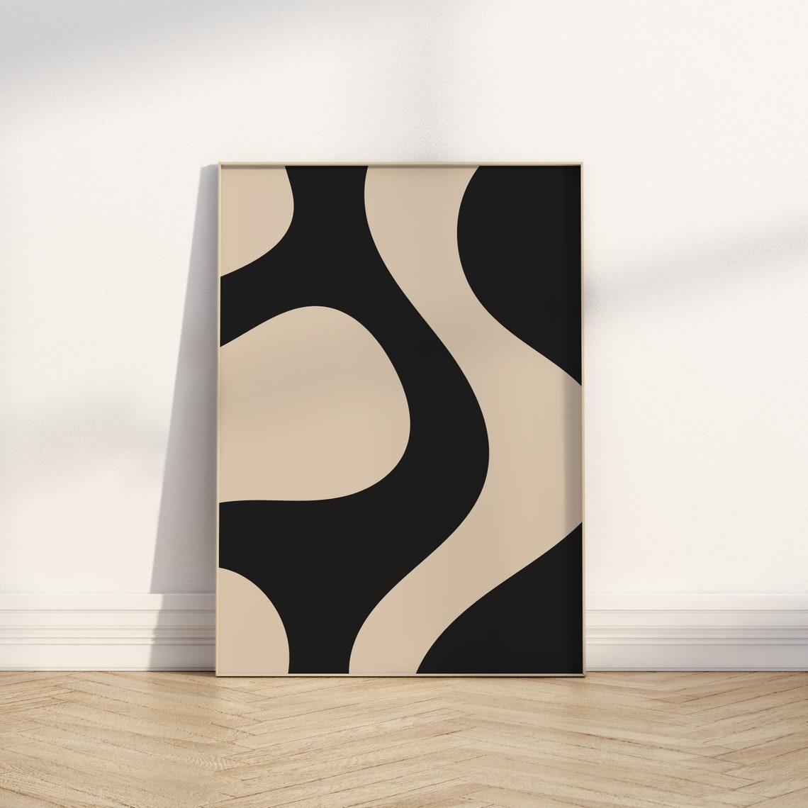 Black Cream Bold Wavy Abstract Shapes Modern Minimalist Art Poster - Image 3