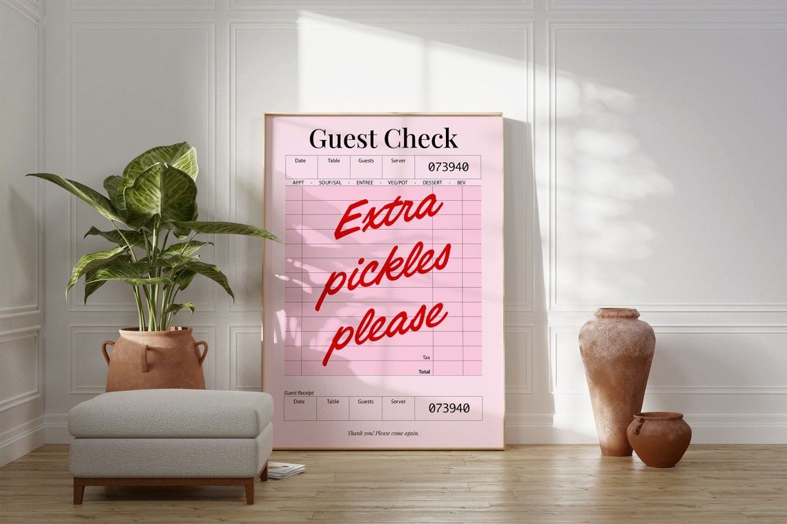 Extra Pickles Please Guest Check Retro Diner Kitchen Decor Poster - Image 2