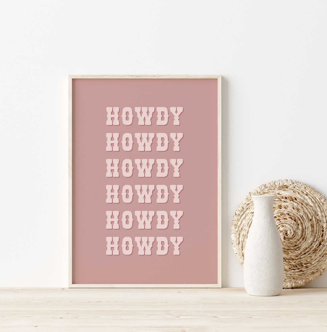 Howdy Repeated White Letters Dusty Pink Western Girls Room Poster - Image 3