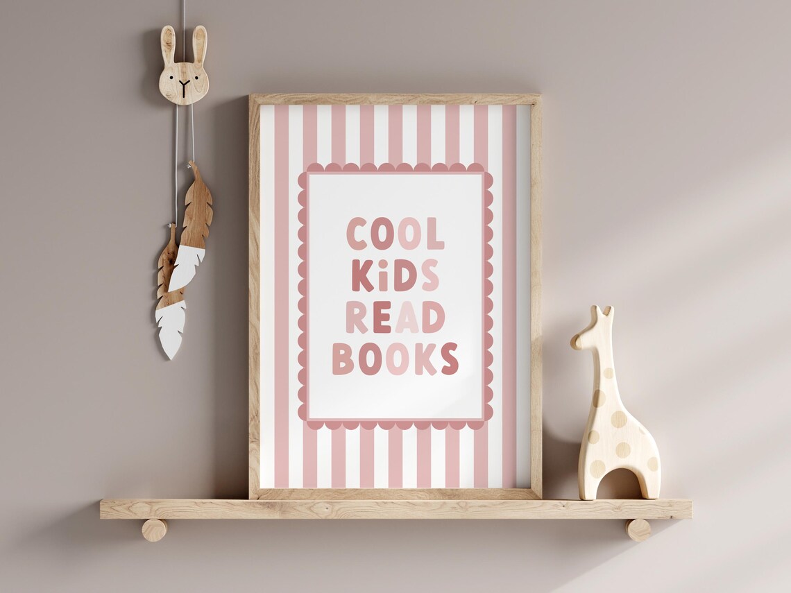 Cool Kids Read Books Pink Nursery Art Print - Image 2