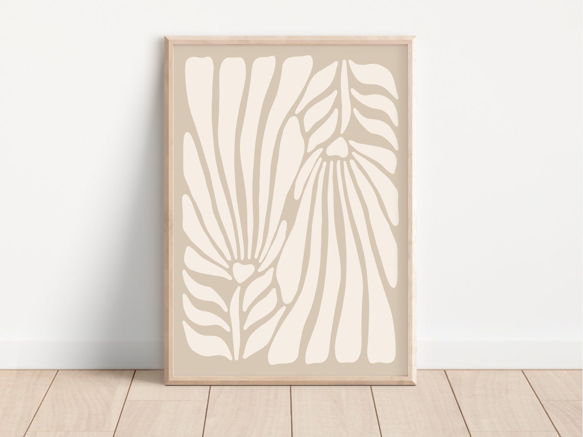 Beige Abstract Botanical Leaves Organic Minimal Living Room Poster - Image 2