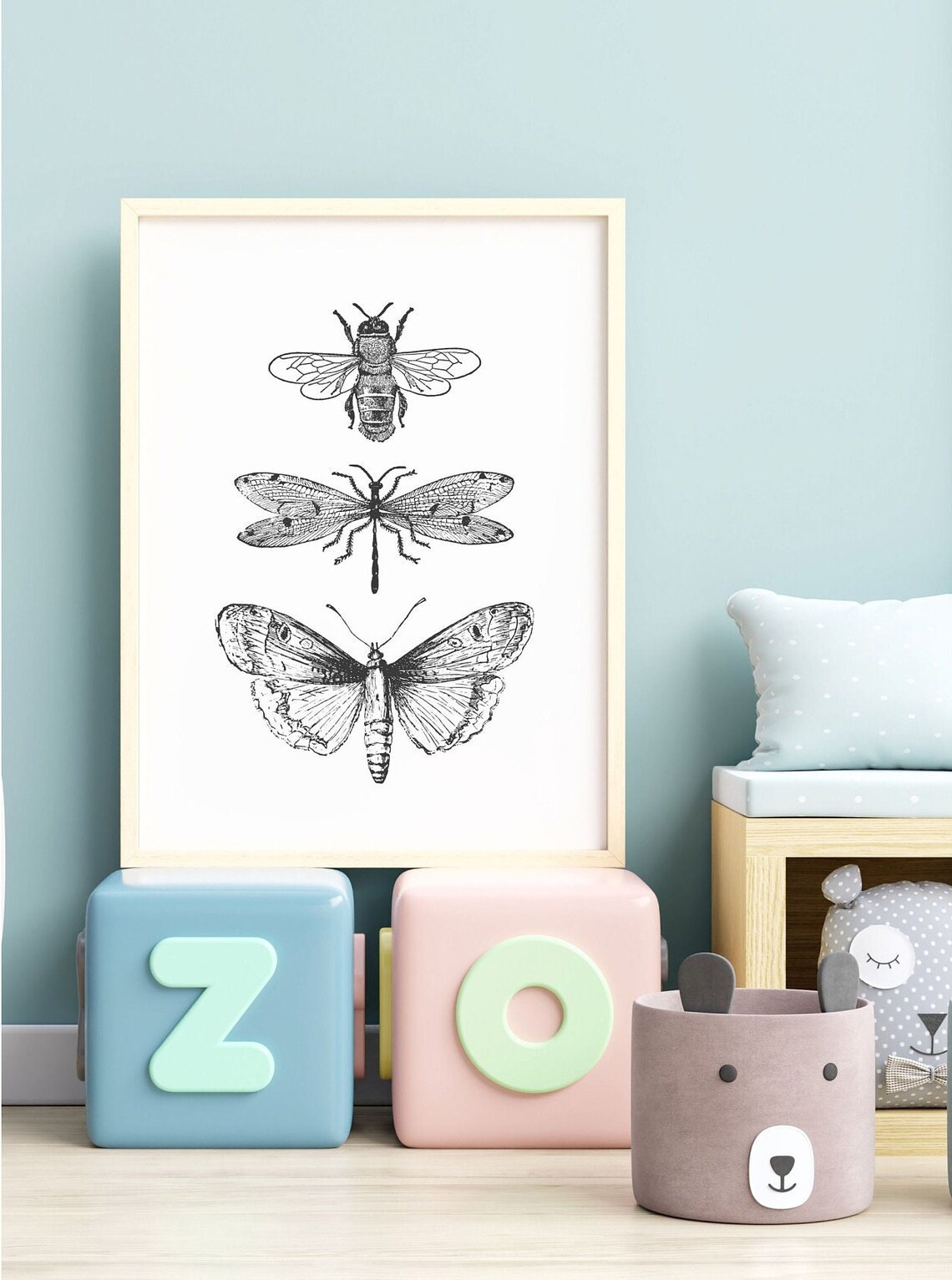 Bee Moth Dragonfly Sketch Trio, Minimal Ink Line Art Print - Image 2